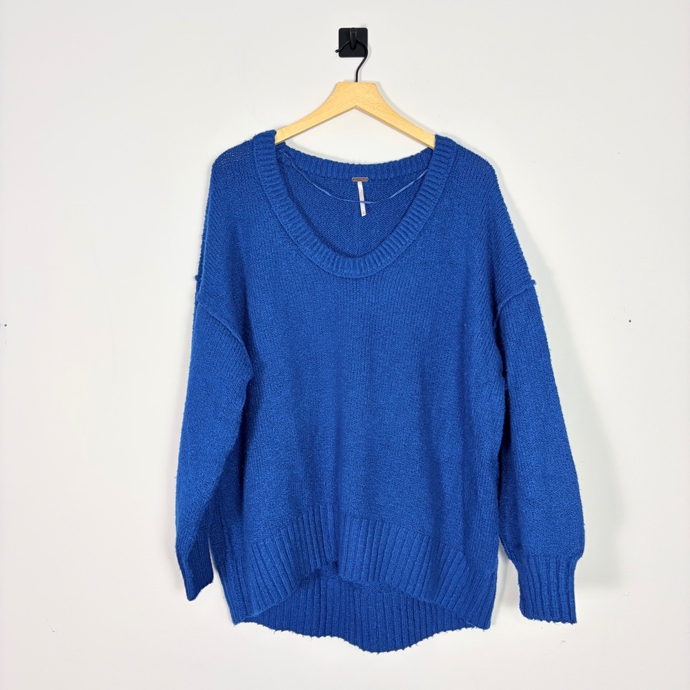 Free People Brookside Blue Oversized Slouchy Knit Pullover Sweater‎ Tunic Medium